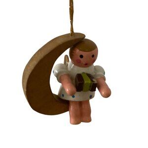 Vtg Erzgebirge Germany Wendt Kuhn Wooden Moon Angel Accordion Christmas Ornament
